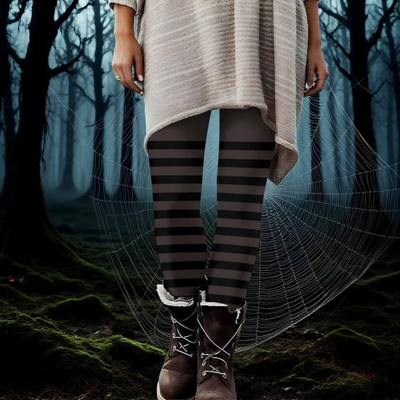 Abomasnow Women's Halloween Costumes Leggings High Waist Halloween Stripe Print Tights Ankle Length Footless Stretchy Leggings