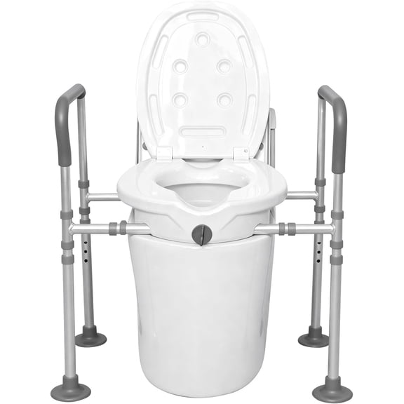 Raised Toilet Seat with Handles Adjustable Height & Width Elevated Toilet Riser for Seniors 350lbs Weight Limit