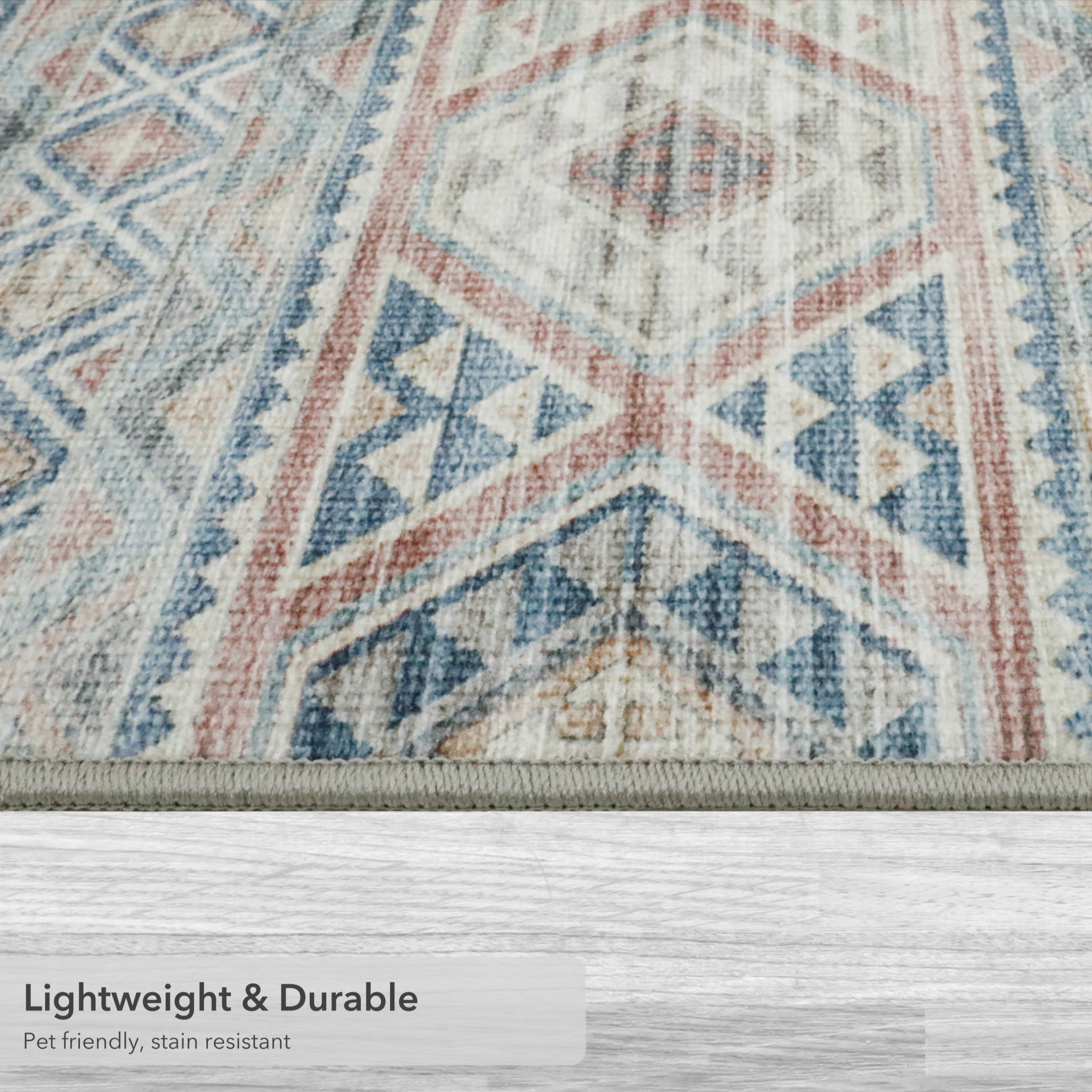Washable Skid-Resistant Area Rug Geometric Pink 5' x 7'
