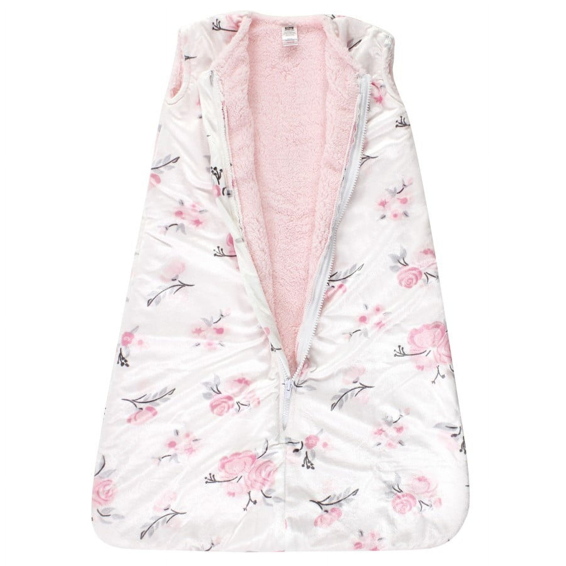 Hudson Baby Infant Girl Mink with Faux Shearling Inner Sleeping Bag, Sack, Blanket, Pink Floral, 0-6 Months