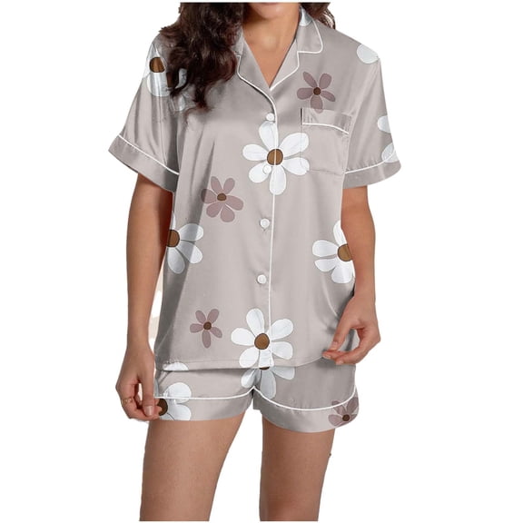Maplenight Womens Pajama Sets 2 Piece Print Button Down Short Sleeve PJ Set Summer Sleepwear Loungewear