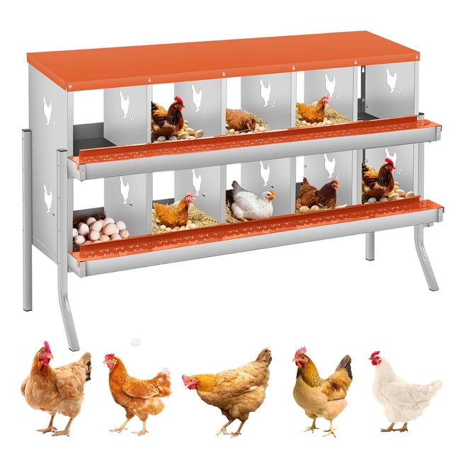 Yeshouse Nido para gallinas de 6, 8 y 10 agujeros, de acero galvanizado inoxidable, para gallinas, fácil de recoger y limpiar