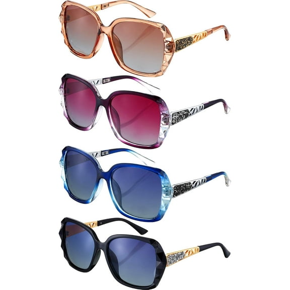 4 Pairs Oversized Sunglasses Women Sparkling Frame Ladies Polarized Square Sunglasses