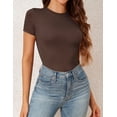 thumbnail image 3 of PrettyGuide Women's Crewneck Basic Tees Fitted Top Short Sleeve Flexiform Series Shapewear T Shirt Cappuccino L, 3 of 7