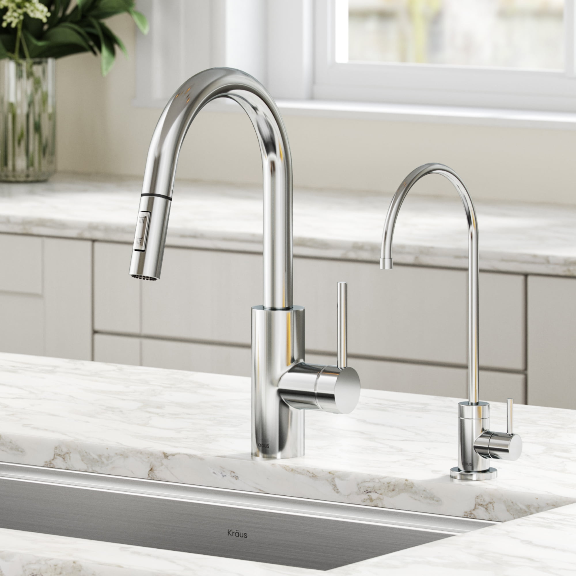 Kraus Oletto Pull Down Kitchen Faucet And Purita Water Filter Faucet Combo In Chrome Walmart Com