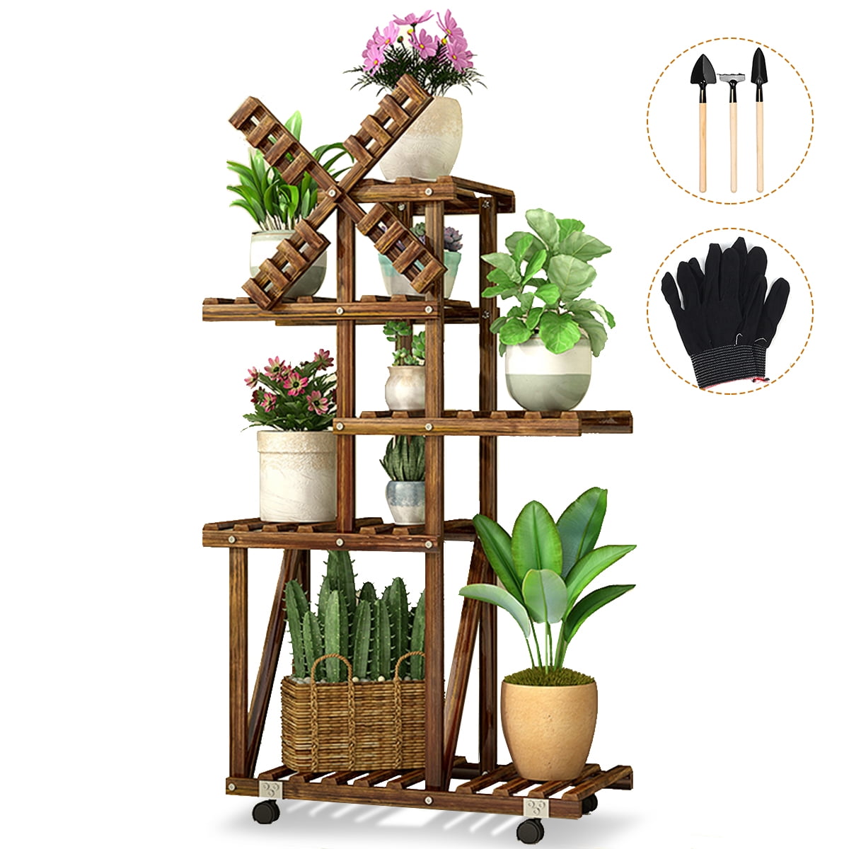 Windmill Wood Plant Stands Indoor Outdoor Plant Shelf 5