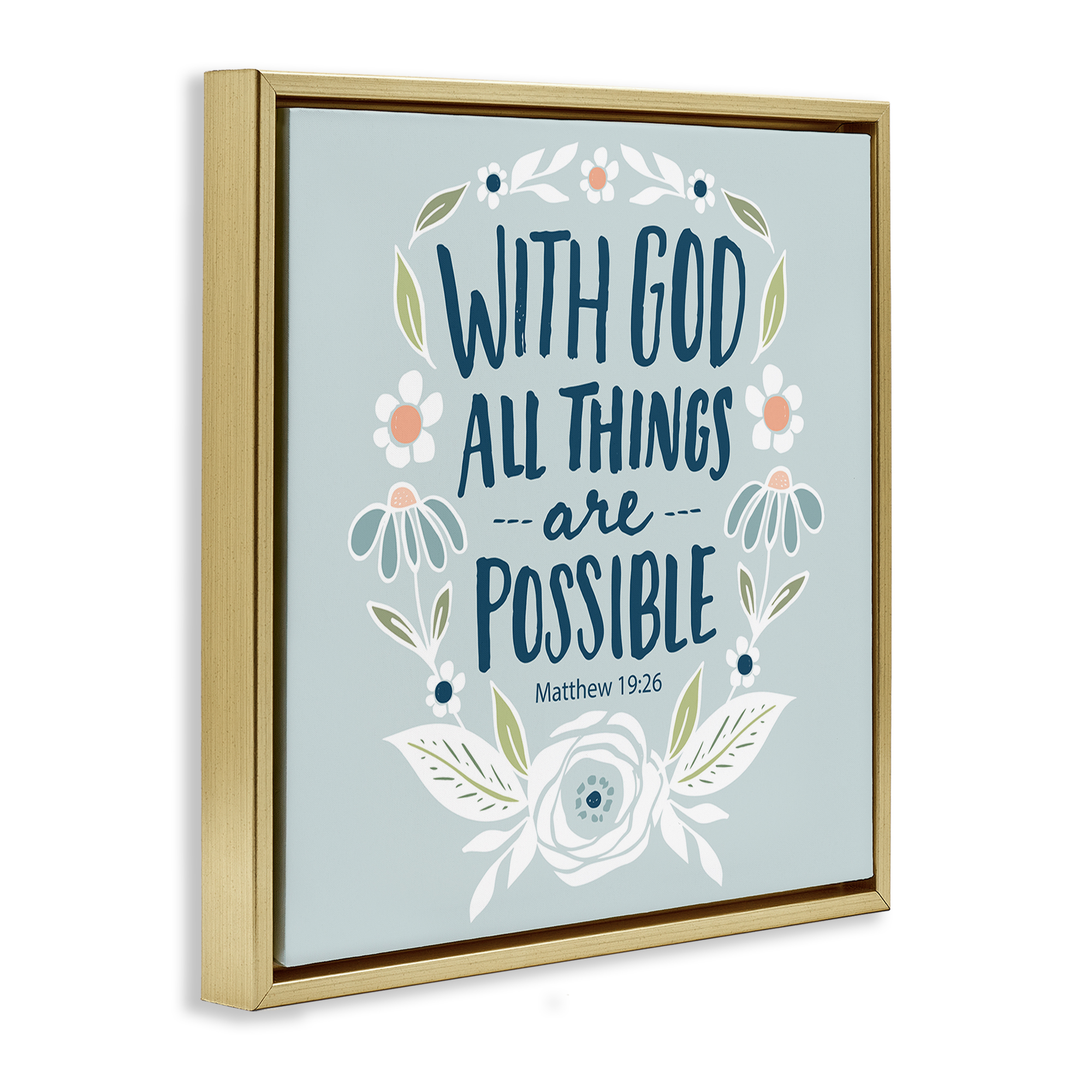 Stupell Industries All Things Possible Verse Religious Painting Gold Floater Framed Art Print Wall Art, 18 x 18
