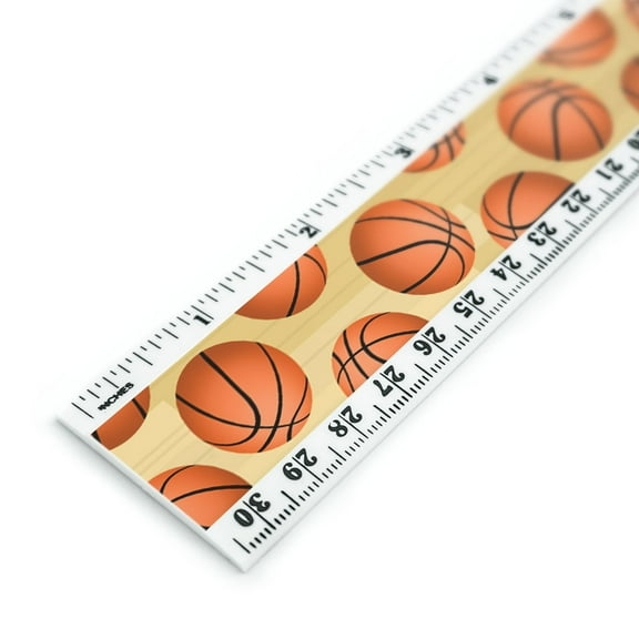 Basketball Sports Pattern 12 Inch Standard and Metric Plastic Ruler