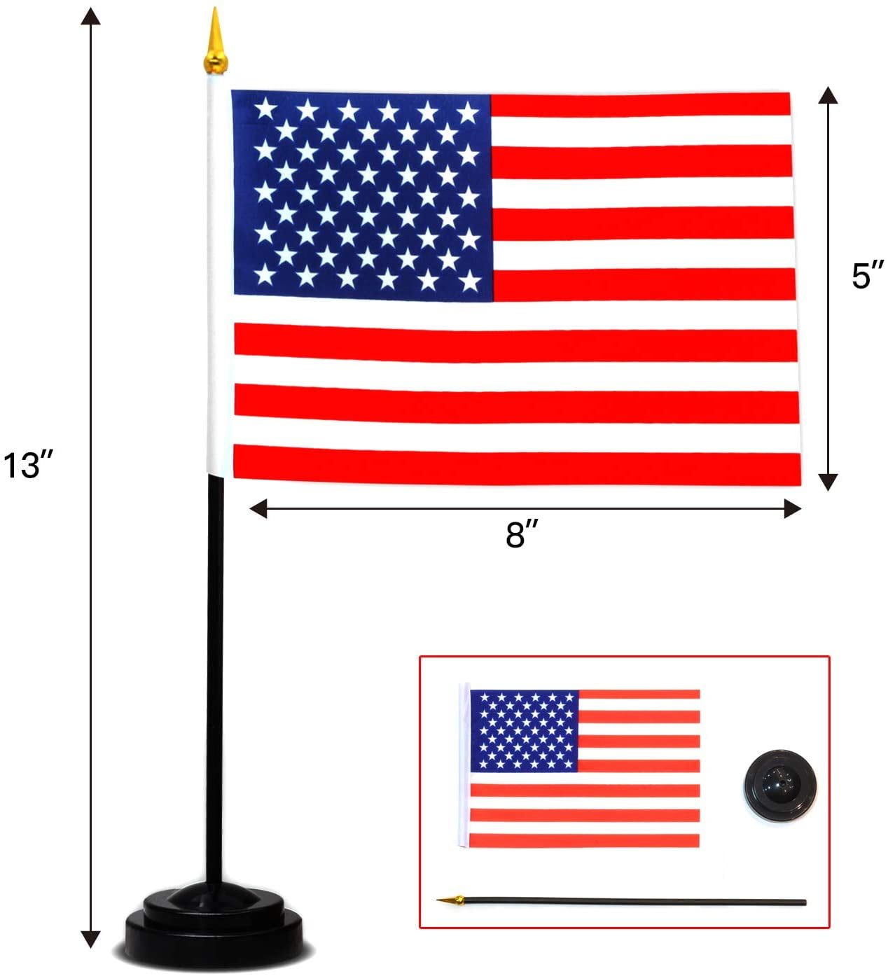 Anley 24 Countries Deluxe Desk Flags Set - 8 x 5 Inches Miniature American US Desktop Flag with 13" Black Pole