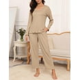 thumbnail image 4 of Ekouaer Womens Ribbed Knit Pajamas Set V Neck Long Sleeve Pj Set 2 Piece Matching Sleepwear Top and Pant Loungewear, 4 of 6