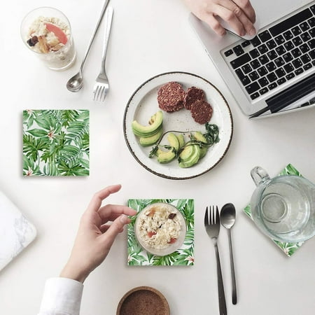 

ZHANZZK Tropical Plant Leaves Set of 6 Coaster for Drinks Absorbent Ceramic Stone Coasters Cup Mat with Cork Base for Home Kitchen Room Coffee Table Bar Decor