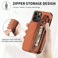 thumbnail image 3 of ELEHOLD Zipper Wallet Case for iPhone XS/X,Flip Folio Card Slots Zipper Storage Kickstand Function Magnetic Closure Full Body Shockproof Protective Case,brown, 3 of 6