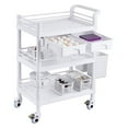 thumbnail image 3 of Choco Moon Lab Cart Storage Trolley with 3 Trays, 3 Waste Bins, White Rolling Cart for Medical, Clinic, Hospital, Salon, Office Use, 3 of 5