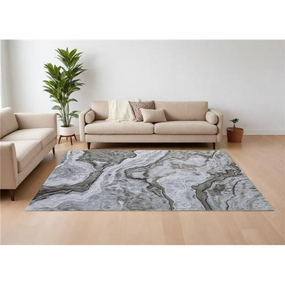 HomeRoots 511906 8 x 11 ft. Ivory Blue & Gray Abstract Power Loomed Rectangle Area Rug