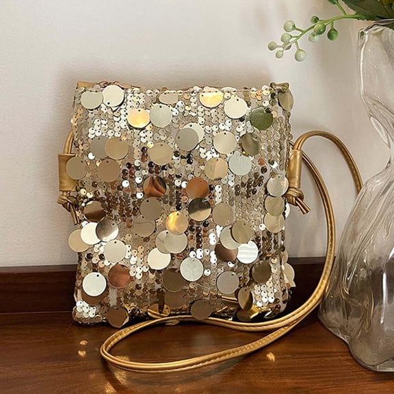 Glitter Shoulder Bag Sequin Handbag Purse Crossbody Bag for Women Evening Color Gold Size One Size