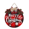thumbnail image 3 of Placa de puerta de bienvenida de madera de Navidad americana, lazo de simulación de hoja, corona decorativa, anillo de puerta de Navidad, 3 of 6