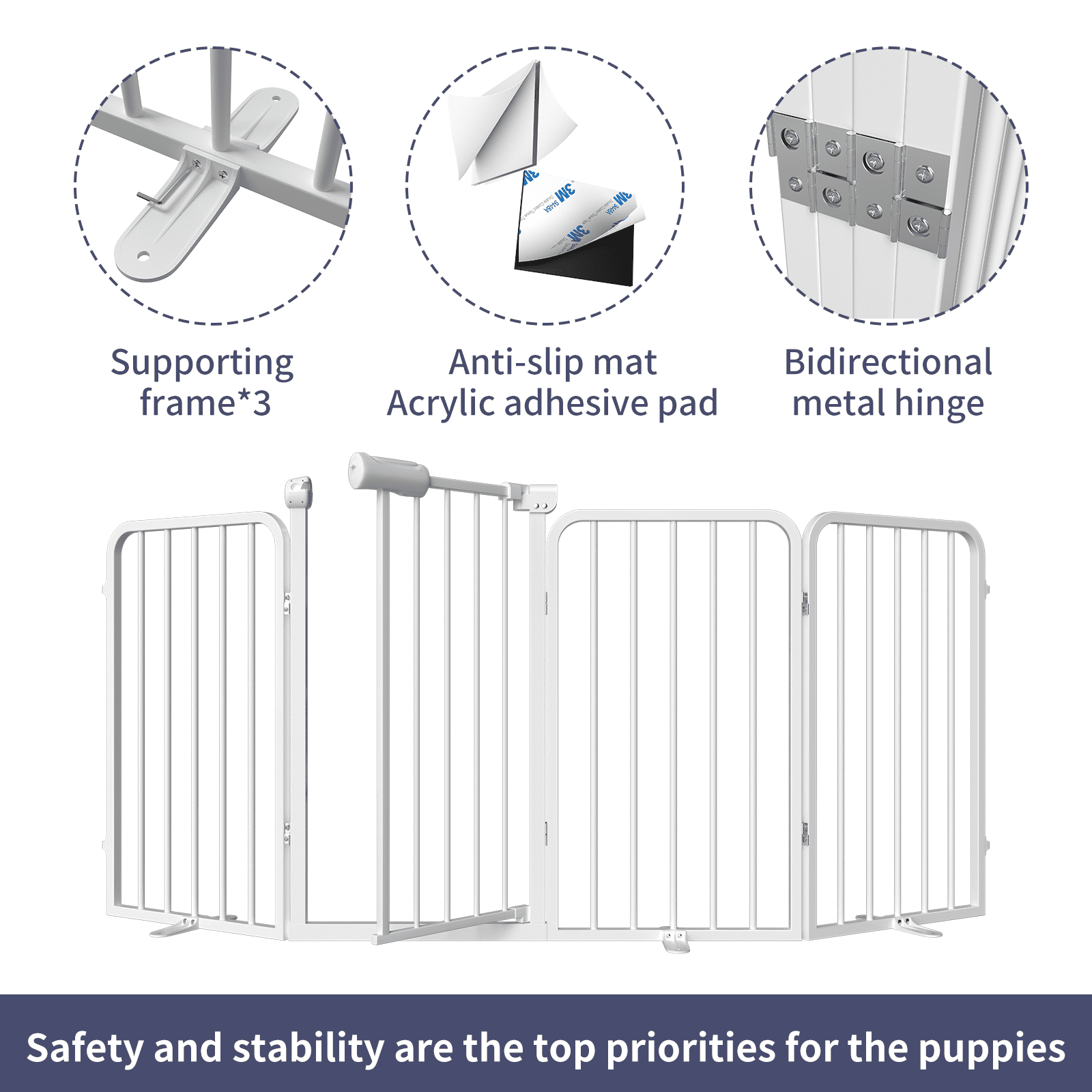 4-Panel Dog Gate with Door Freestanding Dual Lock Easy Open No Bend, 80in Adjustable for Doorway Stairs Metal