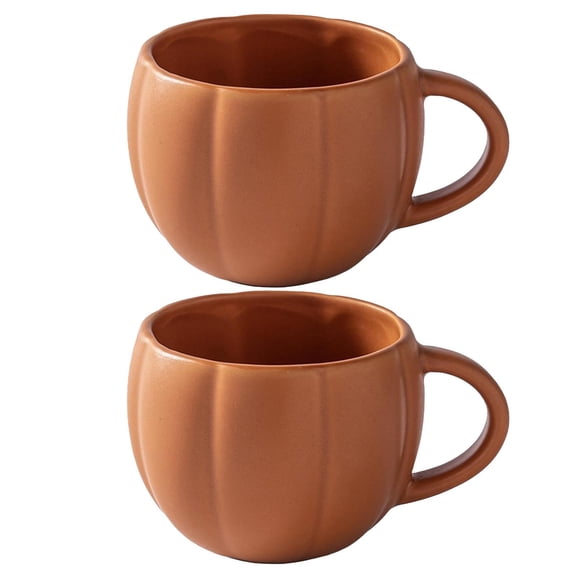 450 Ml Ceramic Pumpkin-Shaped Coffee Mug, Dishwasher & Microwave-Safe Autumn Party Cup, Large Handle Latte Tea Cocoa Mug, Halloween Thanksgiving Gift for Family & Coworkers, 2*Ceramic Pumpkin Cup