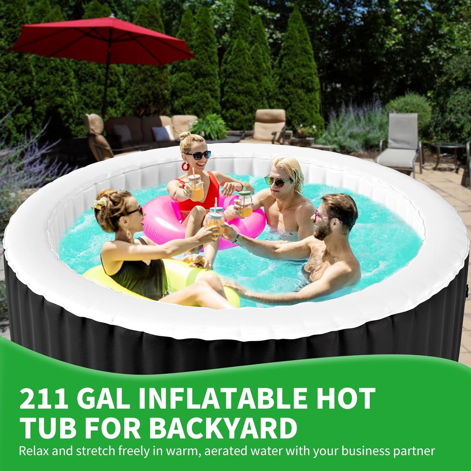 Slsy 2-4 Person Inflatable Hot Tub, Round Blow Up Portable Hot Tub, Leak-Proof PVC Outdoor Spa with 120 Strong Air Jets, Heater Pump and Insulated Cover, 71” X 71”X 25”