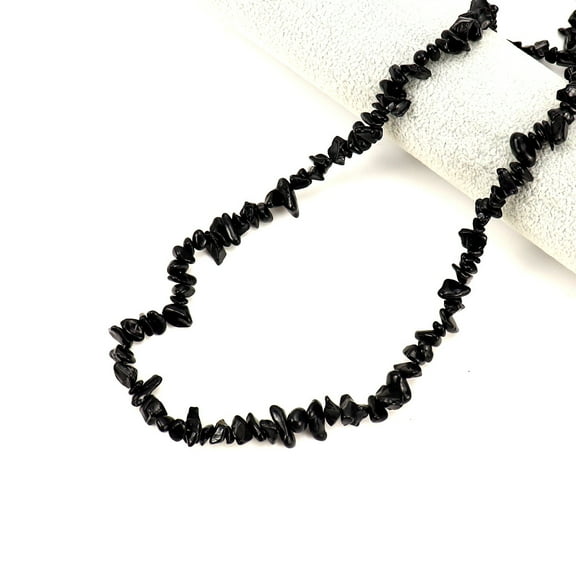 Natural Obsidian Chip Beaded Necklaces for Women with Alloy End Chains Platinum 17.72 inch(45cm)