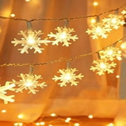 19.7FT 40 LED Snowflake String Lights, Waterproof Christmas Lights, LED Fairy Lights Battery Operated for Bedroom Party Indoor Outdoor Xmas Tree Decorations (Warm White)