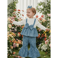 thumbnail image 6 of Loicainy Kid Toddler Girls Flare Pants Clothes Set 5 12 18 24 Months 2T 3T 4T Long Sleeve Crew Neck Dress with Floral Pants Headband Fall Outfit, 6 of 10