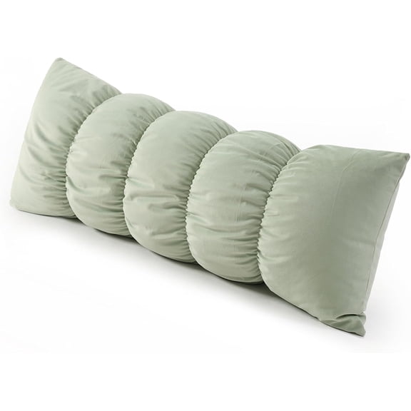 Pat. Pend. Long Pillow for Bed, Small Body Pillow for Adults and Side Sleepers with Segmented Design and Soft Velvet Washable Pillowcase (Celadon Green, 39" x 15.7")