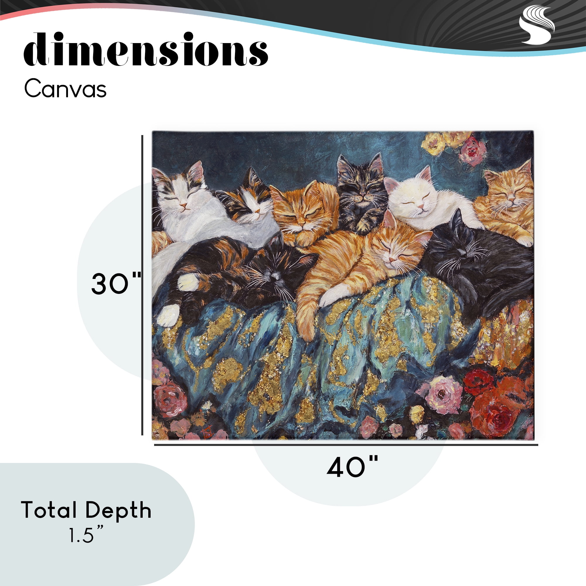 Sleepy Kitty Crowd with Flowers Canvas Wall Art, design by Sara Culpepper