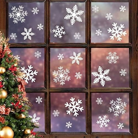 LUDILO 135Pcs Christmas Window Clings Snowflakes Window Decals Static Window Stickers for Christmas Decorations Windows Décor Ornaments Xmas Party Supplies Thanksgiving Party Décor