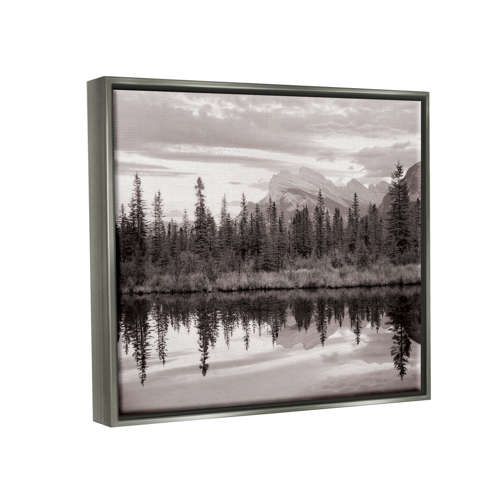 Stupell Industries Lakeside Woodland Landscape Nature Photography Gray Floater Framed Art Print Wall Art, 21 x 17