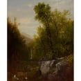 thumbnail image 2 of John Frederick Kensett 12x14 Black Ornate Wood Framed Double Matted Museum Art Print Titled: Fishing Near a Forest Waterfall (1870), 2 of 5
