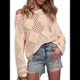 thumbnail image 1 of Suéter de Punto Calado con Hombros Descubiertos y Cuello en V para Mujer. Albaricoque L, 1 of 10