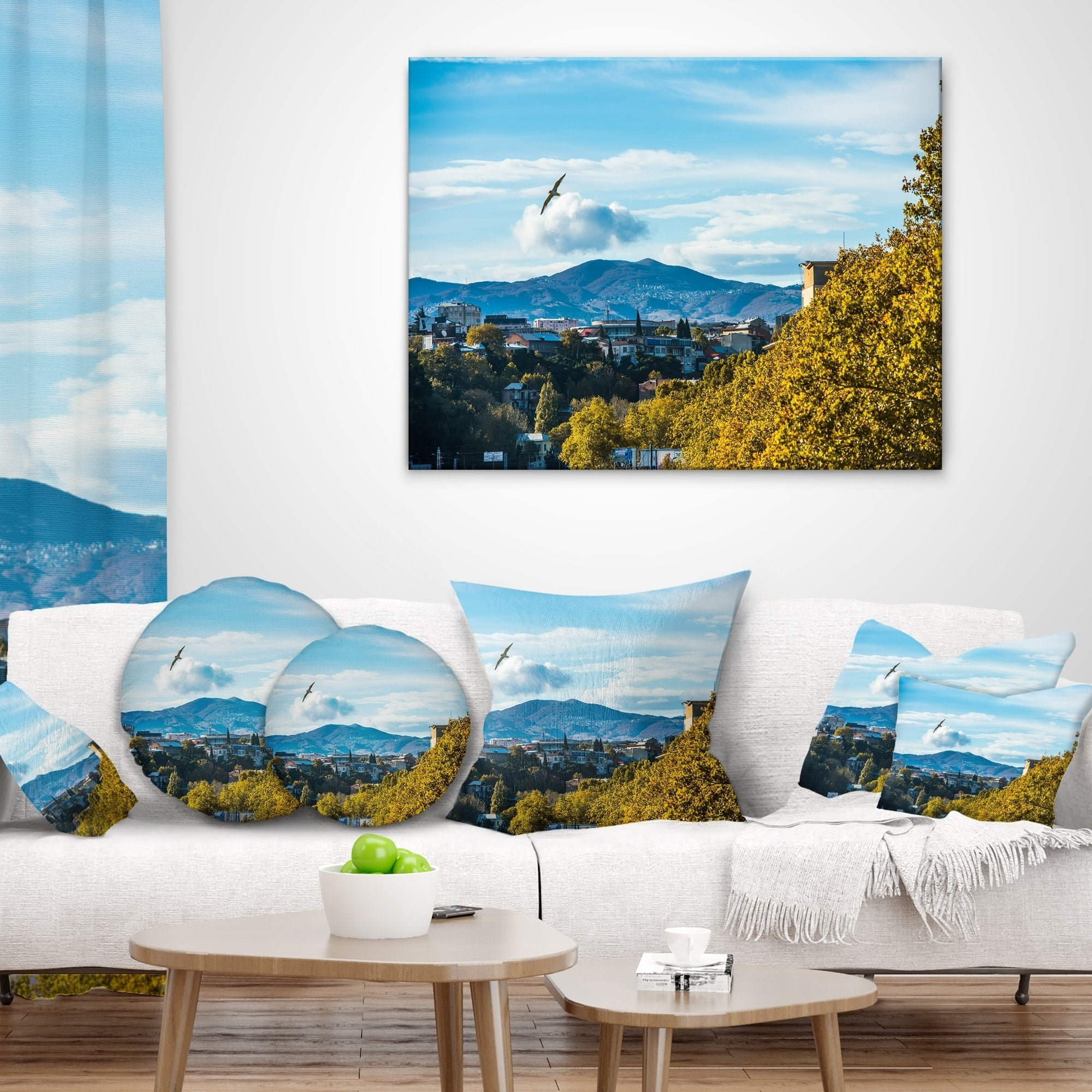 Designart Old Town and Hills in Tbilisi - Landscape Printed Throw Pillow - 12x20