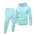 thumbnail image 2 of Mens Slim Fit Sweatsuit 2 Piece Outfit Long Sleeve Drawstring Pullover Hooded Top Cuffed Jogger Pants Sports Tracksuit Light Blue XL, 2 of 6