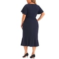 thumbnail image 4 of DARING DIVA Women's Plus Size V Neck Ruffled Short Sleeves Dress 4X Navy Blue, 4 of 6