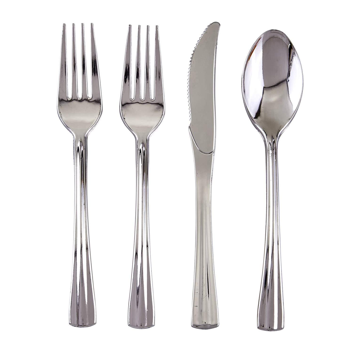 8" Silver Metallic Plastic Forks Party Wedding Catering Disposable Banquet SALE