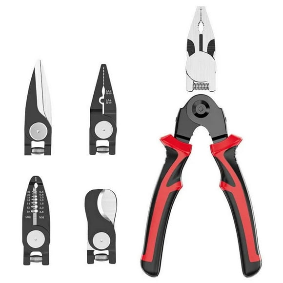 5 in 1 All Purpose Tool Kit – Heavy Duty Multifunction Pliers with Cable Cutter, Wire Stripper, Crimper, and Scissors – 23 cm, Red and Black PVC TPR Handle