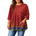thumbnail image 2 of Sewkxo Womens Plus Size Tops Casual 3/4 Sleeve Shirts Crewneck Print Blouse 2026 Summer Fashion Clothes L-5x,Red 3XL, 2 of 6