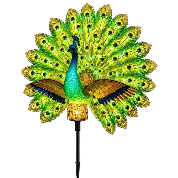 Solar Peacock Garden Sculpture with Auto on LED