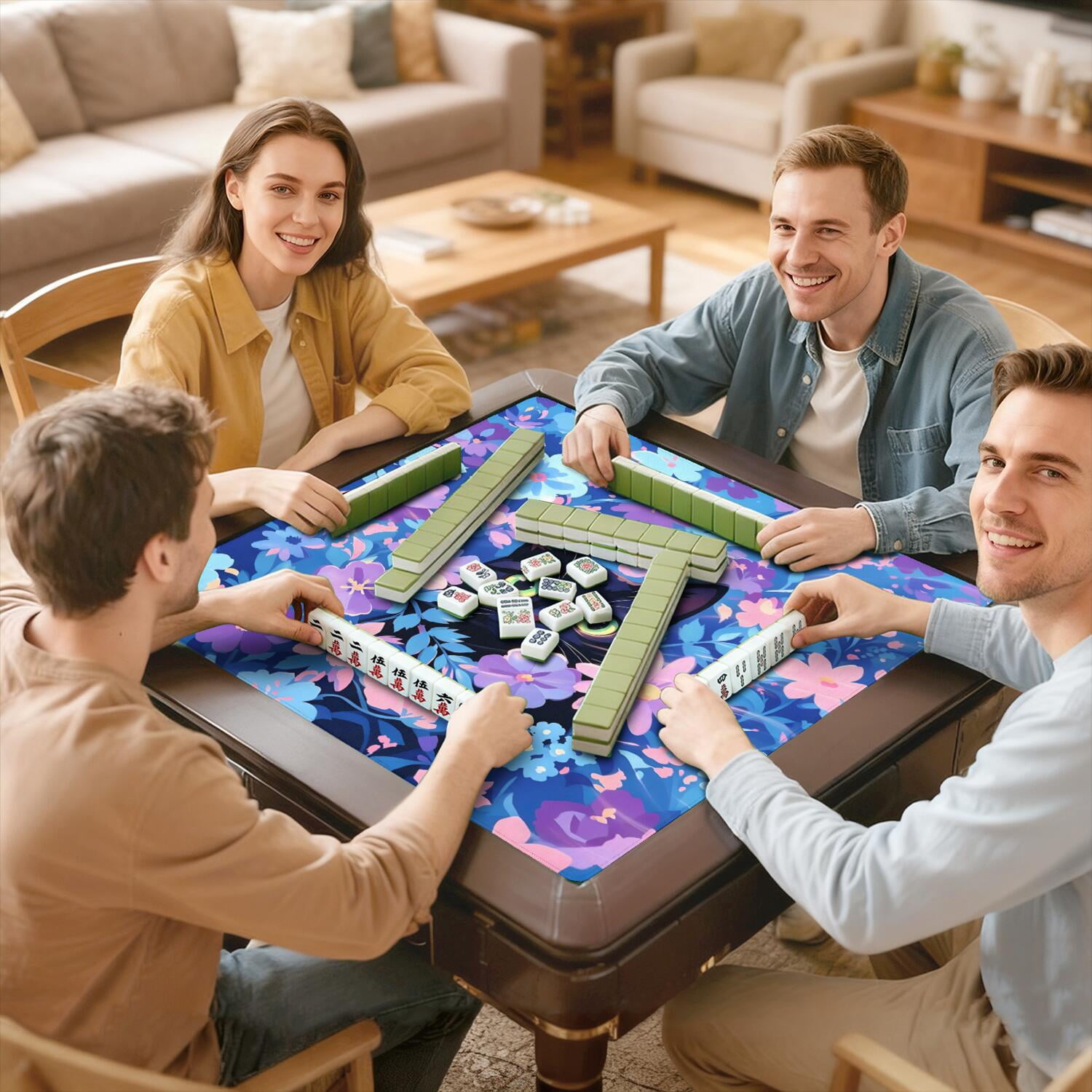 Funny Cat Mahjong Mat for Table, 31.5*31.5in Anti Slip American Mahjong Mats, Noise Reduction, Neoprene Mah Jongg Mat, Mahjong Sets Gift for Poker/Card/Dominoes Board Tile Games Table Mats