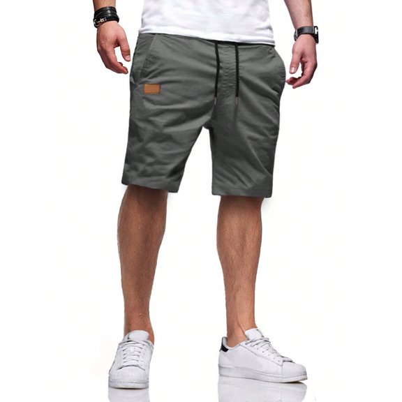 Nestiefly Men's Casual Shorts Cotton Linen Elastic Waist Drawstring Shorts Lightweight Summer Beach Shorts with Pockets Gray 2XL