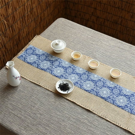 

Table Runner Vintage Fabric Jute Tablecloth Woven Anti Slip Burlap Table Runner-M-30x160cm(12x63inch)