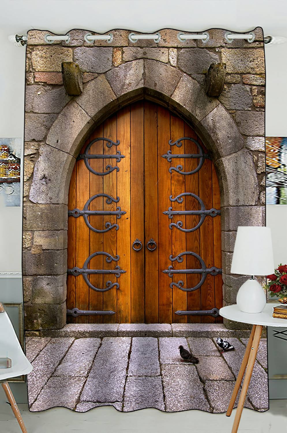 ECZJNT old wooden door iron ornaments medieval castle Blackout Window ...
