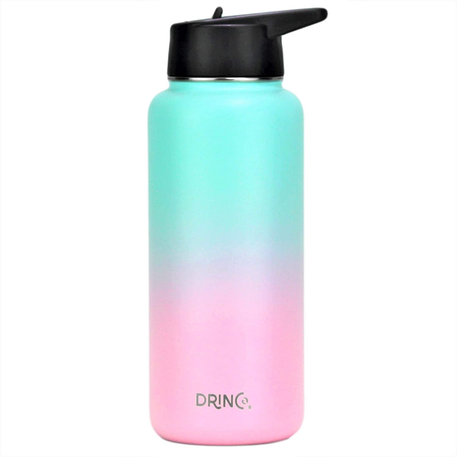  DRINCO Stainless Steel Water Bottle Spout Lid Vacuum Insulated  Double Wall Water Bottles Wide Mouth (40oz 32oz 22oz 18oz 14oz) Leak Proof  Keeps Cold or Hot (40 oz, 40oz Black) 
