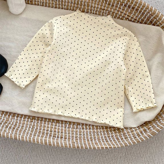 LIJCC Toddler Infant Baby Girls Polka Dot Print Cotton Shirts Kids Cute Ruffle Sleeve Long Sleeve Turtleneck Casual Sweatshirt Fall Winter Birthday Outfits
