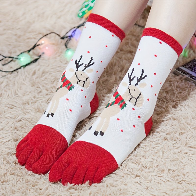 Women's Christmas Five-Toe Socks Cute Cartoon Reindeer