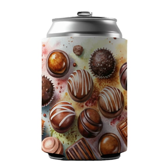Chocolates Dark Milk Candy Watercolor Drink Beer Soda Insulated Sleeve Holder Can Cooler Hugger