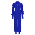 thumbnail image 3 of Gibobby Conjunto de Pantalones para Mujer Conjunto de dos piezas de pantalones de manga larga y cintura alta con cremallera y manga de burbuja de Color sólido(Azul,XL), 3 of 5