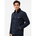 thumbnail image 2 of Tbfashion Men's Casual Jacket Navy Button Front Sherpa Collar Long Sleeve Winter Coat, 2 of 3