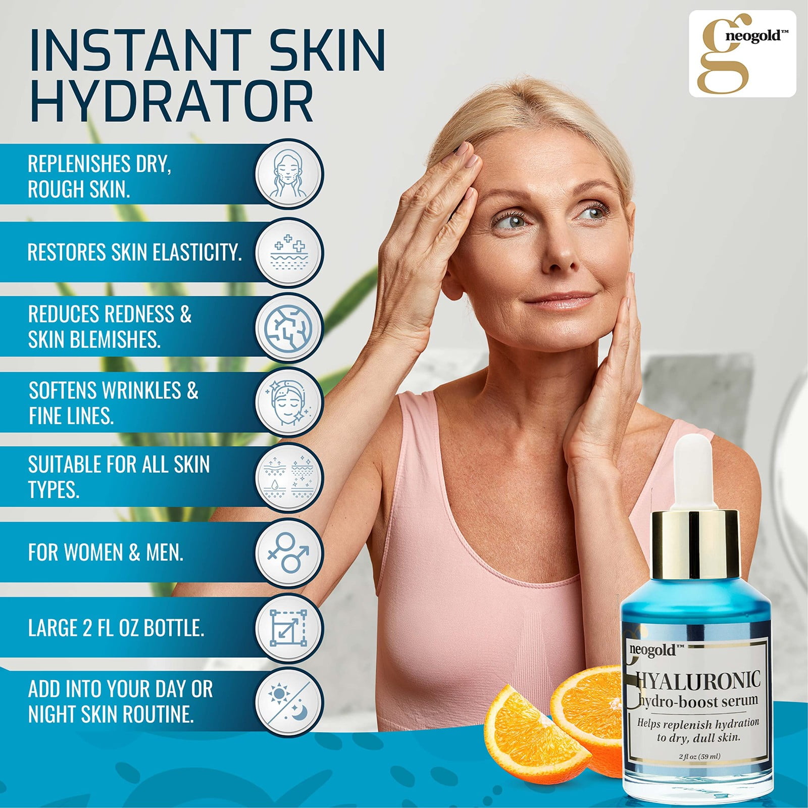 Neogold Hyaluronic Hydro Boost Serum Face Eyes Wrinkles, Age Spot-4 Pack